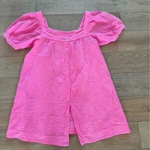 Pink Puff-Sleeve Button-Front Women’s Dress
